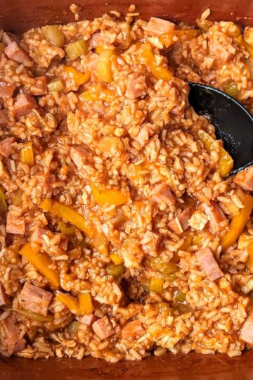Ham and Chicken Jambalaya ready to serve