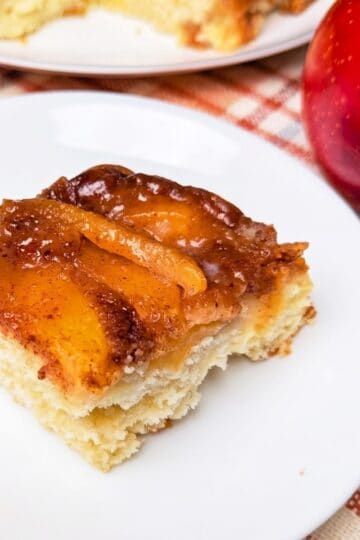 slice of caramel apple upside down cake on plate